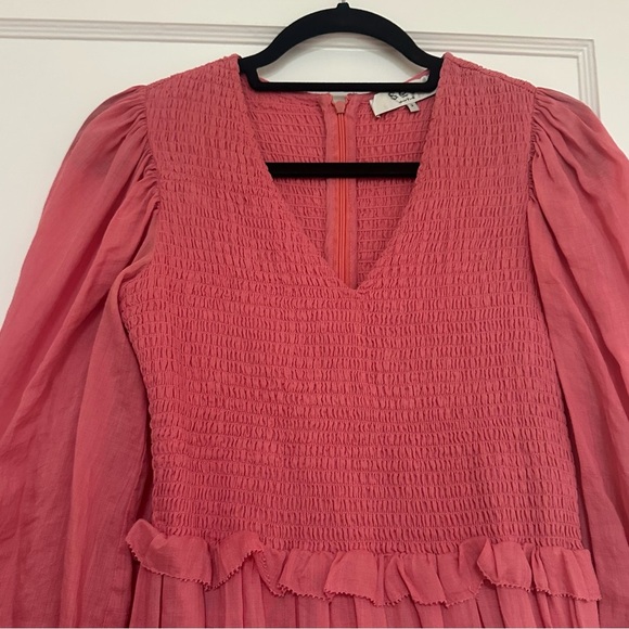Sea NY Pink Long Sleeved Hattie Ramie Smocked Dress in Sorbet Ruffled - Picture 9 of 14